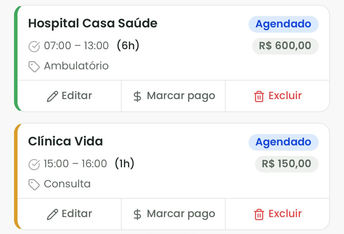 Lista de agendamentos no MaisEscala — Hospital Casa Saúde e Clínica Vida